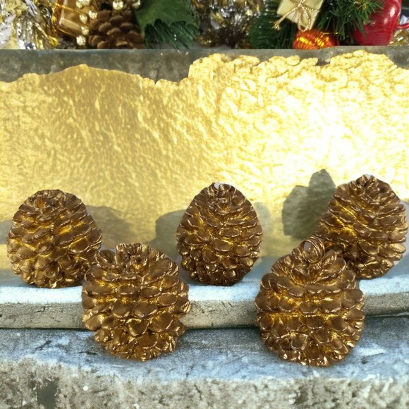 Gold Pinecone Christmas Ornaments Set of 5 Dept 56 Holiday Décor Place Card - Picture 3 of 9